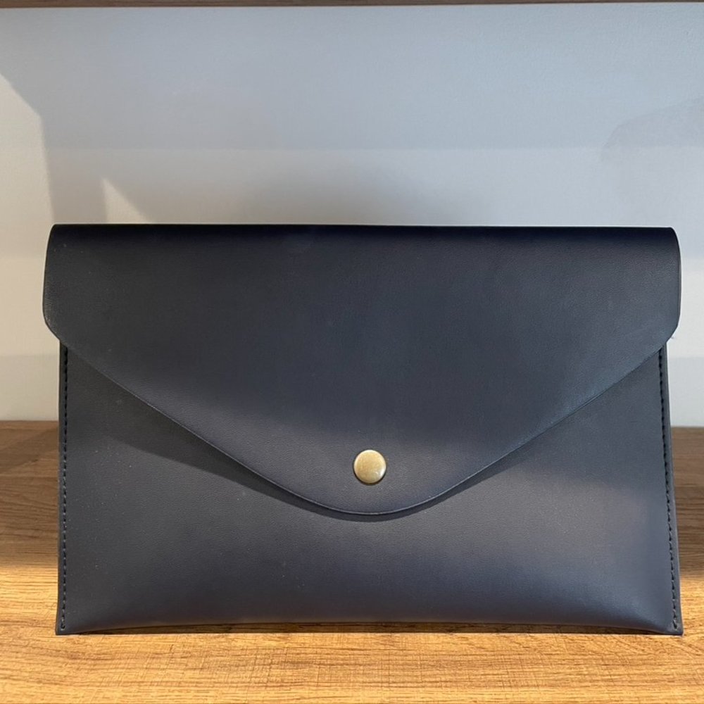 J.Crew Leather Envelope Clutch (Navy Blue with Gold Interior)